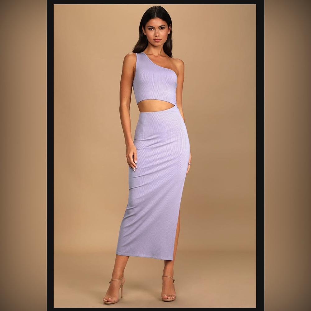 Lulu's Lavender One-Shoulder Cutout Midi Dress